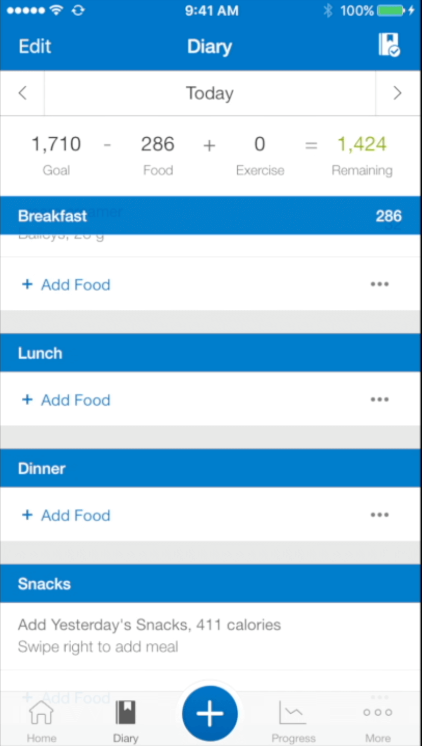 myfitnesspal opening screen